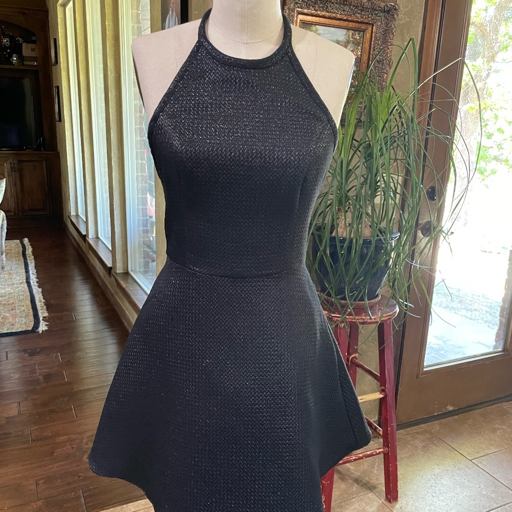 Abercrombie & Fitch Metallic Black Halter Skater Style Mini Dress